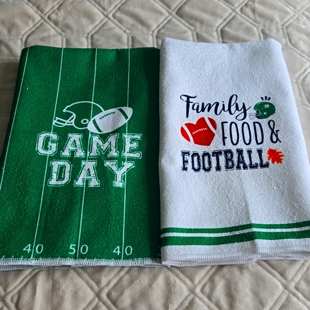 Soft kitchen dish towel hand towel duo football set. Kitchen bath giftable
